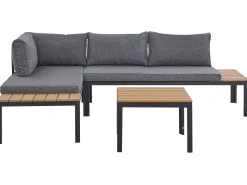 Lounge Set Aluminium Schwarz 4-Sitzer Modular Auflagen Grau Pienza