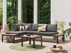 Lounge Set Aluminium Schwarz 4-Sitzer Modular Auflagen Grau Pienza