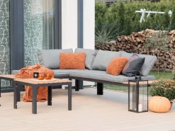 Lounge Set Aluminium Schwarz 4-Sitzer Modular Auflagen Grau Pienza