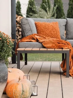 Lounge Set Aluminium Schwarz 4-Sitzer Modular Auflagen Grau Pienza