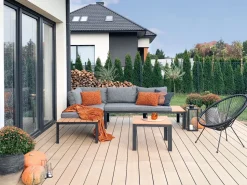 Lounge Set Aluminium Schwarz 4-Sitzer Modular Auflagen Grau Pienza