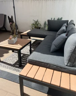 Lounge Set Aluminium Schwarz 4-Sitzer Modular Auflagen Grau Pienza
