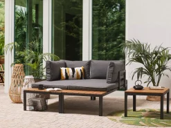 Lounge Set Aluminium Schwarz 4-Sitzer Modular Auflagen Grau Pienza