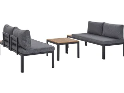 Lounge Set Aluminium Schwarz 4-Sitzer Modular Auflagen Grau Pienza