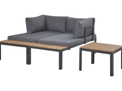 Lounge Set Aluminium Schwarz 4-Sitzer Modular Auflagen Grau Pienza