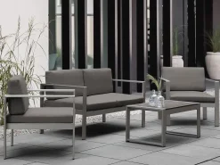 Lounge Set Aluminium 4-Sitzer Auflagen Dunkelgrau Salerno