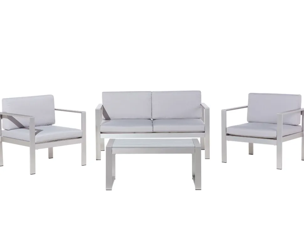 Lounge Set Aluminium 4-Sitzer Auflagen Hellgrau Salerno