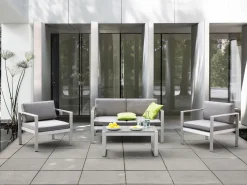 Lounge Set Aluminium 4-Sitzer Auflagen Hellgrau Salerno