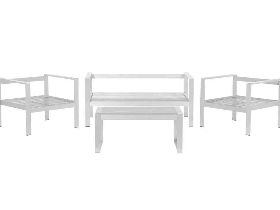 Lounge Set Aluminium 4-Sitzer Auflagen Hellgrau Salerno