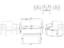 Lounge Set Aluminium 4-Sitzer Auflagen Hellgrau Salerno
