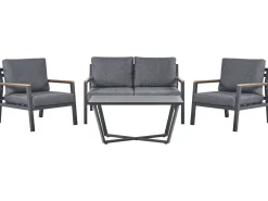 Lounge Set Aluminium 4-Sitzer Auflagen Dunkelgrau Delia
