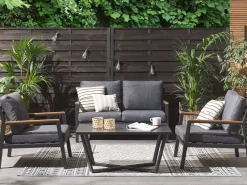 Lounge Set Aluminium 4-Sitzer Auflagen Dunkelgrau Delia