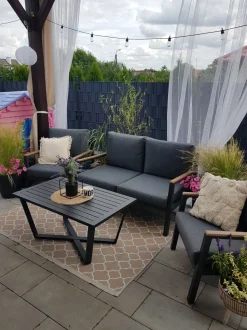 Lounge Set Aluminium 4-Sitzer Auflagen Dunkelgrau Delia