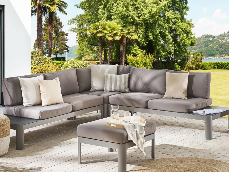 Lounge Set Aluminium 5-Sitzer Auflagen Grau Ferentino