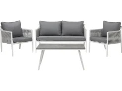 Lounge Set Aluminium Weis 4-Sitzer Auflagen Grau Latina