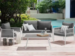Lounge Set Aluminium Weis 4-Sitzer Auflagen Grau Latina