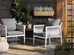 Lounge Set Aluminium Weis 4-Sitzer Auflagen Grau Latina