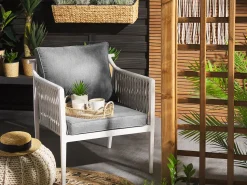 Lounge Set Aluminium Weis 4-Sitzer Auflagen Grau Latina