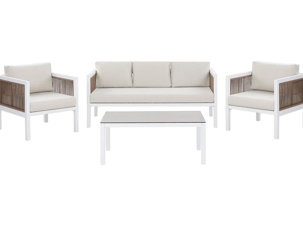 Lounge Set Aluminium Weis 5-Sitzer Auflagen Beige Borello