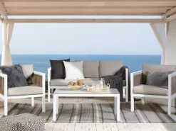 Lounge Set Aluminium Weis 5-Sitzer Auflagen Beige Borello