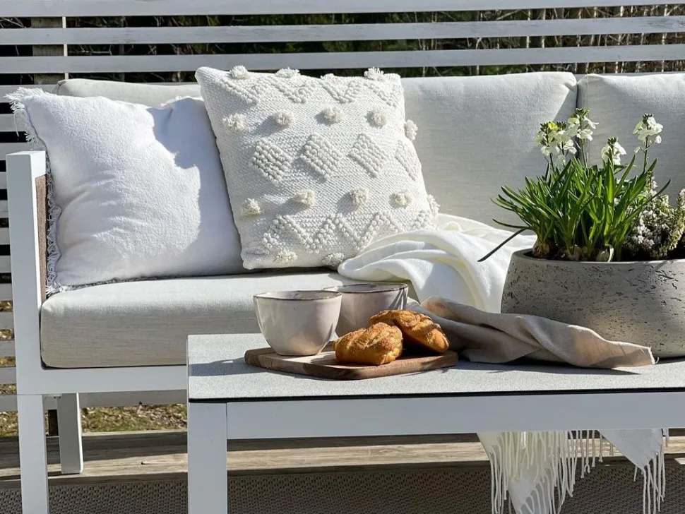 Lounge Set Aluminium Weis 5-Sitzer Auflagen Beige Borello