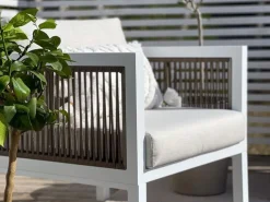 Lounge Set Aluminium Weis 5-Sitzer Auflagen Beige Borello