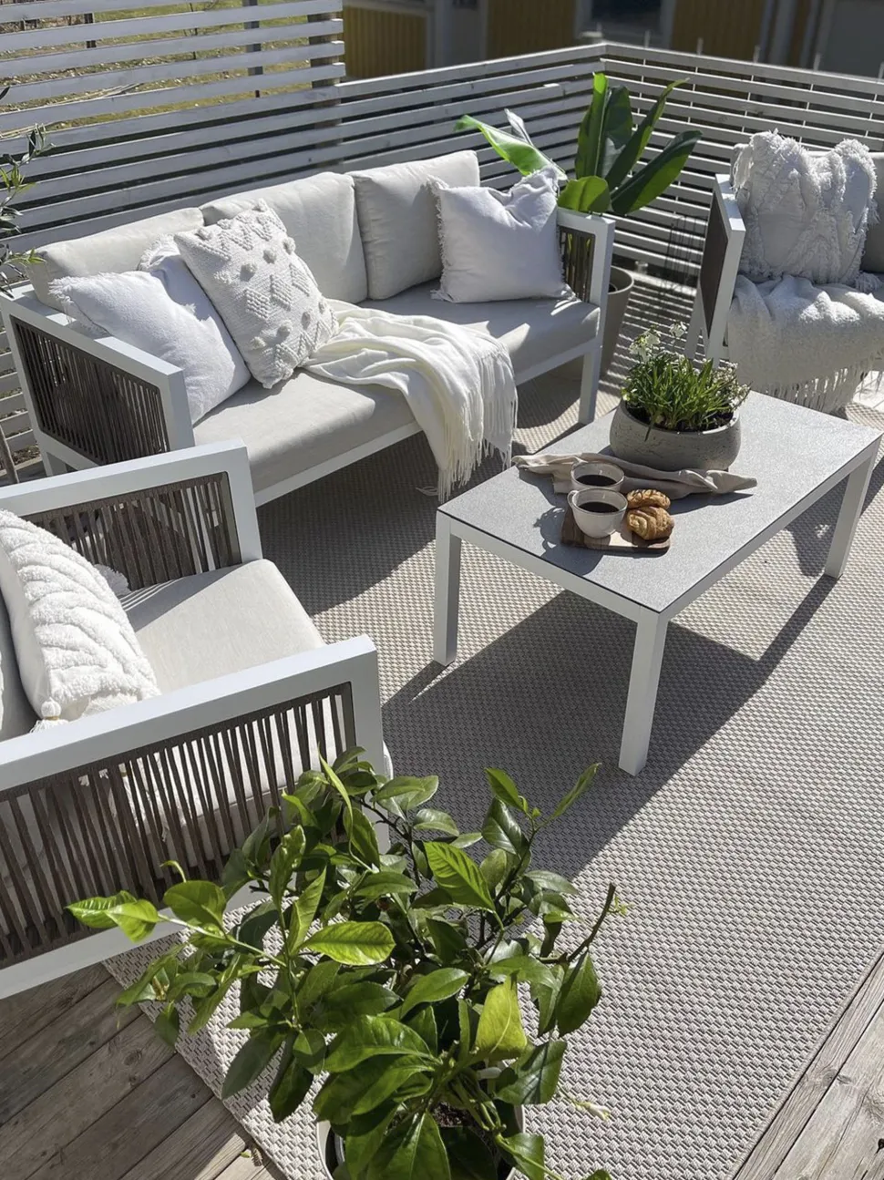 Lounge Set Aluminium Weis 5-Sitzer Auflagen Beige Borello