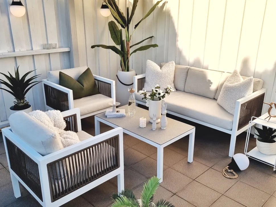 Lounge Set Aluminium Weis 5-Sitzer Auflagen Beige Borello