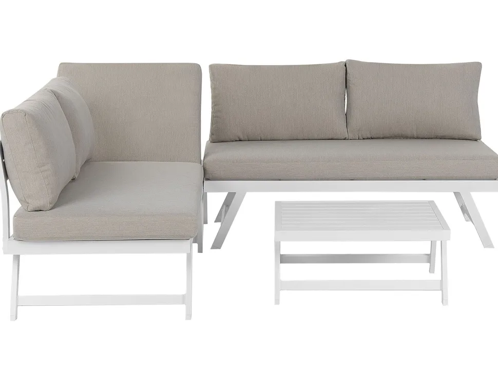 Lounge Set Aluminium Weis 5-Sitzer Modular Auflagen Taupe Coccorino