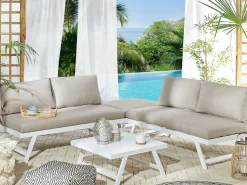 Lounge Set Aluminium Weis 5-Sitzer Modular Auflagen Taupe Coccorino