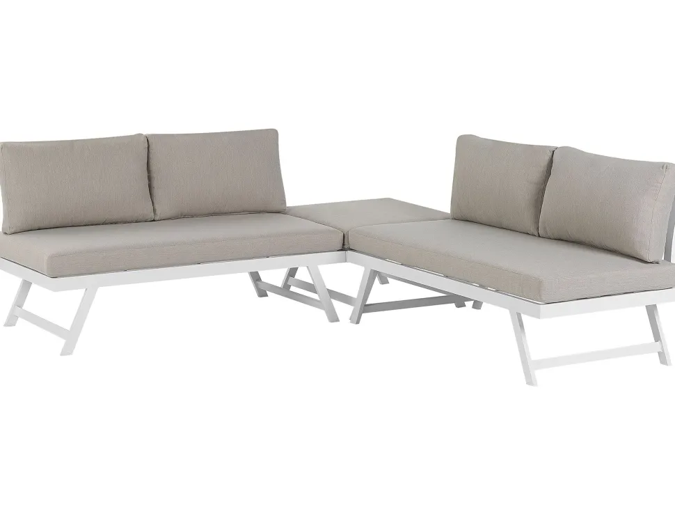 Lounge Set Aluminium Weis 5-Sitzer Modular Auflagen Taupe Coccorino
