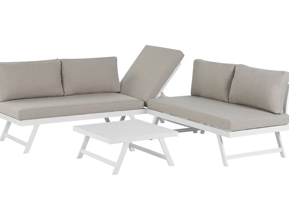 Lounge Set Aluminium Weis 5-Sitzer Modular Auflagen Taupe Coccorino