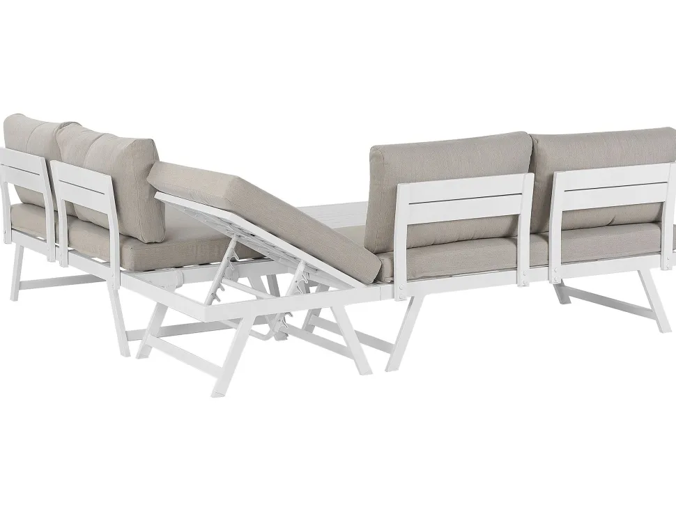 Lounge Set Aluminium Weis 5-Sitzer Modular Auflagen Taupe Coccorino
