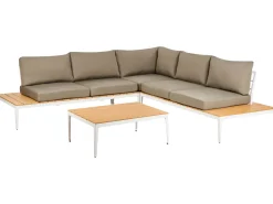 Lounge Set Aluminium Weis 4-Sitzer Auflagen Grau Positano