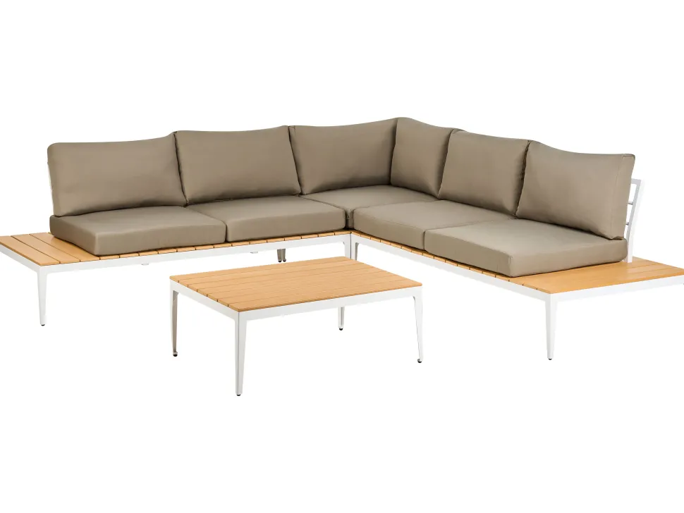 Lounge Set Aluminium Weis 4-Sitzer Auflagen Grau Positano