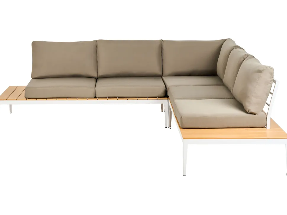Lounge Set Aluminium Weis 4-Sitzer Auflagen Grau Positano