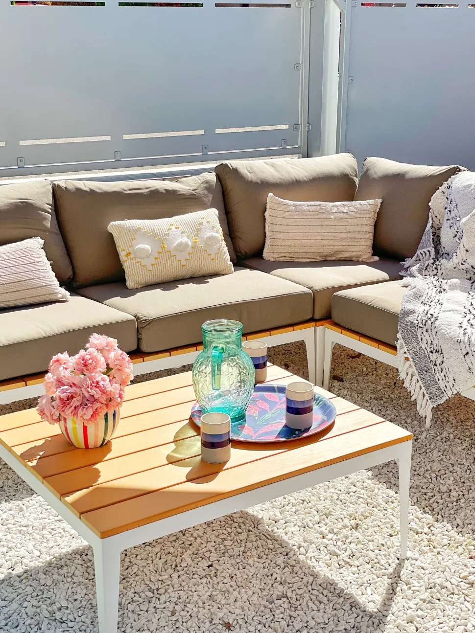 Lounge Set Aluminium Weis 4-Sitzer Auflagen Grau Positano