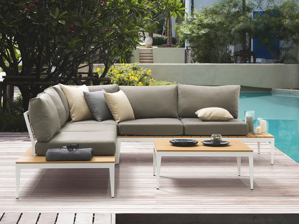 Lounge Set Aluminium Weis 4-Sitzer Auflagen Grau Positano