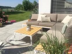 Lounge Set Aluminium Weis 4-Sitzer Auflagen Grau Positano