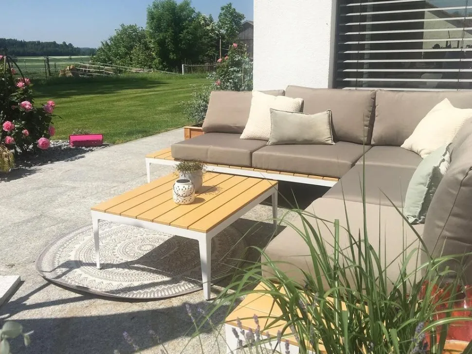 Lounge Set Aluminium Weis 4-Sitzer Auflagen Grau Positano