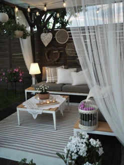 Lounge Set Aluminium Weis 4-Sitzer Auflagen Grau Positano