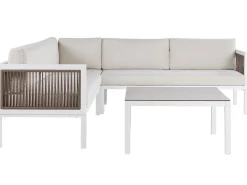Lounge Set Aluminium Weis 4-Sitzer Linksseitig Auflagen Beige Borello
