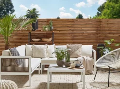 Lounge Set Aluminium Weis 4-Sitzer Linksseitig Auflagen Beige Borello
