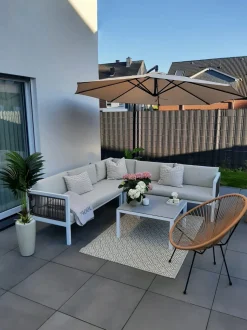 Lounge Set Aluminium Weis 4-Sitzer Linksseitig Auflagen Beige Borello