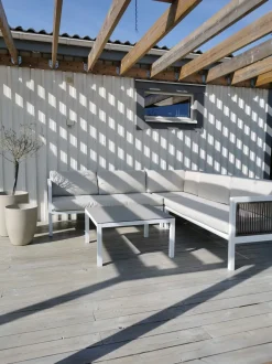Lounge Set Aluminium Weis 4-Sitzer Linksseitig Auflagen Beige Borello