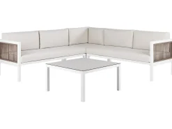 Lounge Set Aluminium Weis 4-Sitzer Linksseitig Auflagen Beige Borello