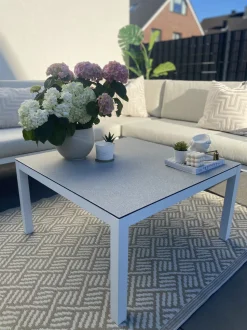 Lounge Set Aluminium Weis 4-Sitzer Linksseitig Auflagen Beige Borello