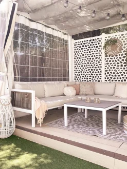 Lounge Set Aluminium Weis 4-Sitzer Linksseitig Auflagen Beige Borello