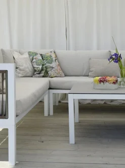 Lounge Set Aluminium Weis 4-Sitzer Linksseitig Auflagen Beige Borello