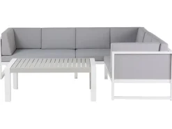 Lounge Set Aluminium Weis 6-Sitzer Auflagen Grau Castella